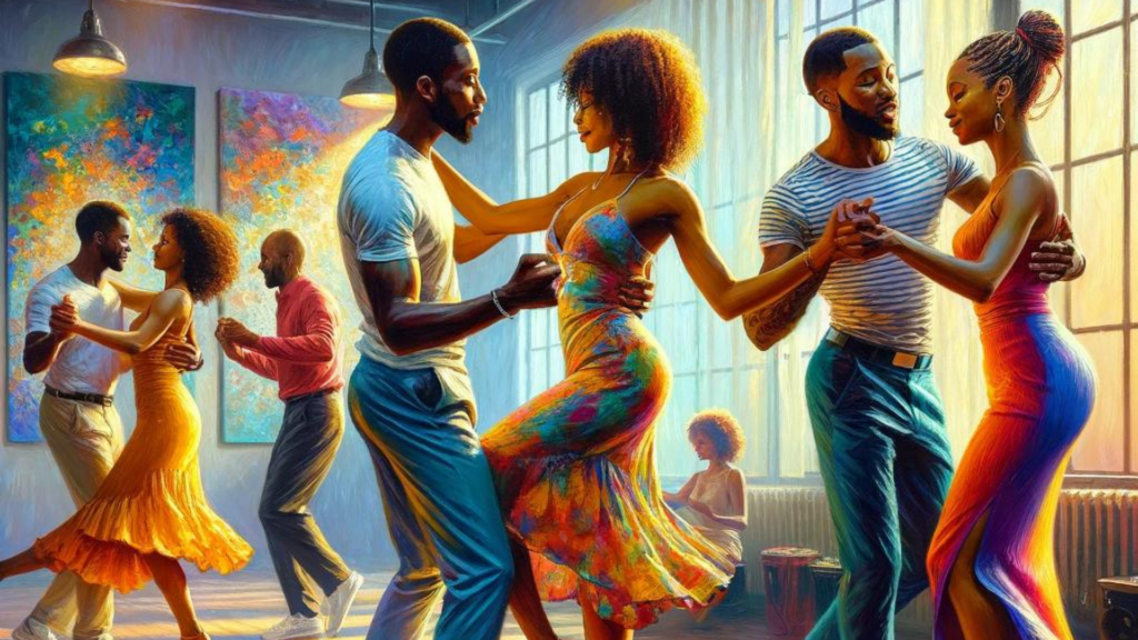 Urban but Social Dancing Better Together two black couples dancing together